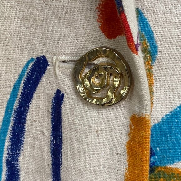 Vintage Stephanie Thomas Rainbow Floral Blazer Cotton Flax Maximalist Resort-22 - Picture 4 of 15